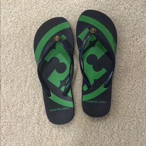 Tory Burch Green and Black Flip Flops